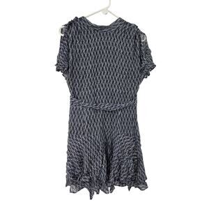 REISS SZ 8 RAYAH CHIFFON CHEVRON PRINT RUFFLE TIERED SILT SLEEVE MINI DRESS